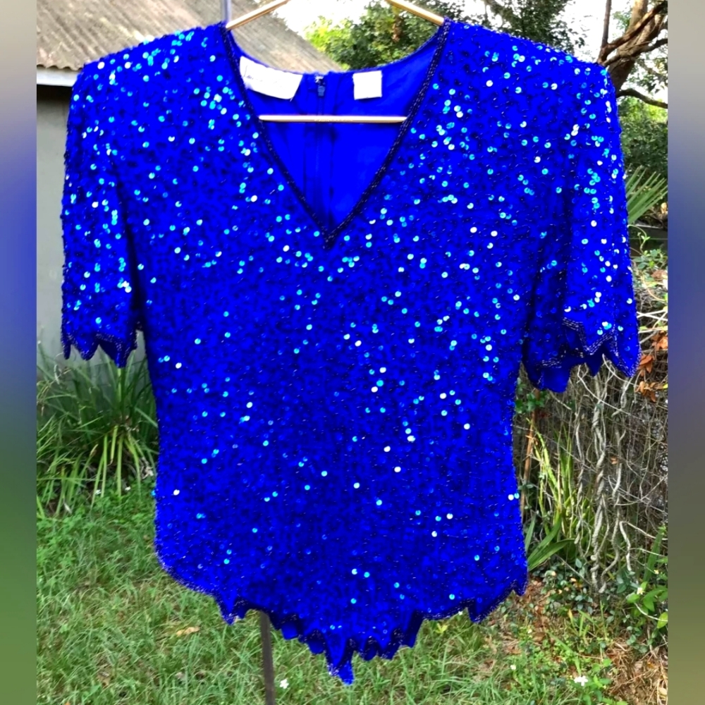 Vintage Blue Lawrence Kazar Dress Blouse/Top (Size Small)